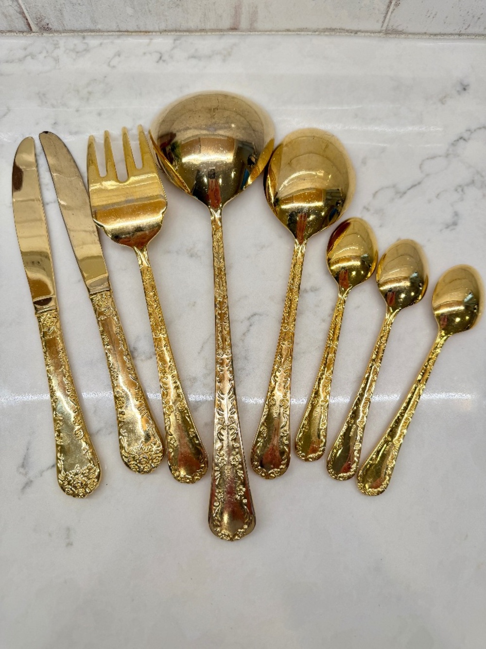Vintage Wm Rogers & Son "Enchanted Rose" Gold Electroplated Flatware Utensil Lot